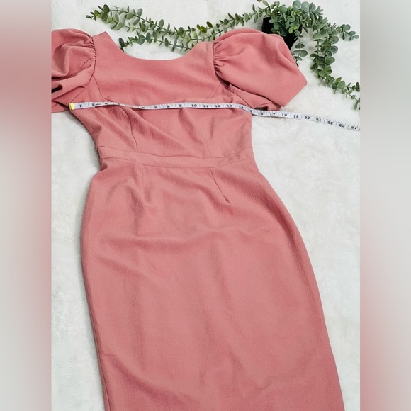 ASOS NWT Pink Puff Sleeve Fitted Midi Dress Size 2 - Picture 9 of 11
